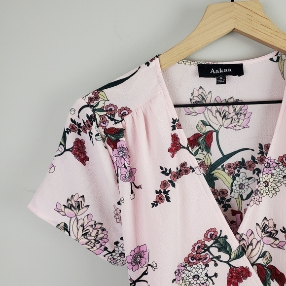 Aakaa Pink Floral Wrap Dress Small - Picture 6 of 6